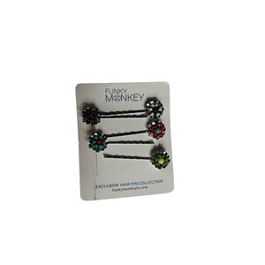 NWT Funky Monkey beaded silver metal hair clips set of 5